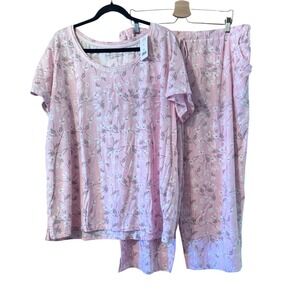 Carole Hochman Women's XXL Pink Floral Pajama Set Sleepwear Loungewear NWT